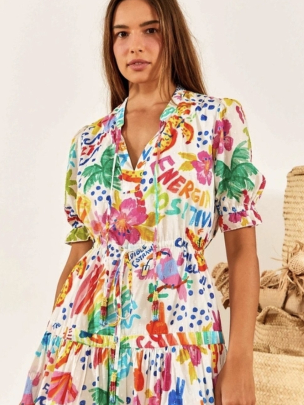 FARM Rio White Good Vibes Mini Dress